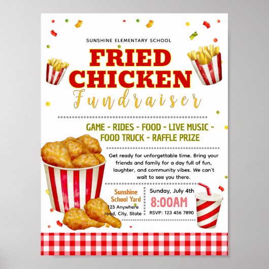 Bewerkbaar flyer voor gebakken kip fondsenwerving poster (Voorkant)
