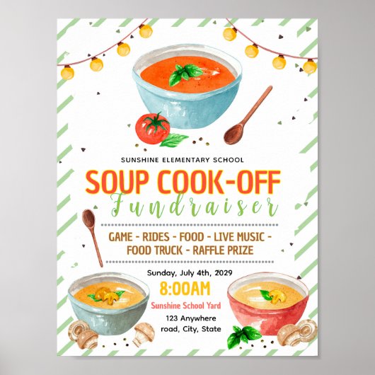 Bewerkbaar flyer voor soep kook-off fondsenwerving poster (Voorkant)