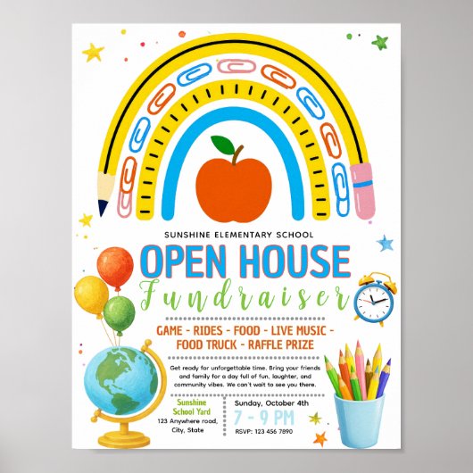 Bewerkbaar flyer voor terug naar school fondsenwer poster (Voorkant)