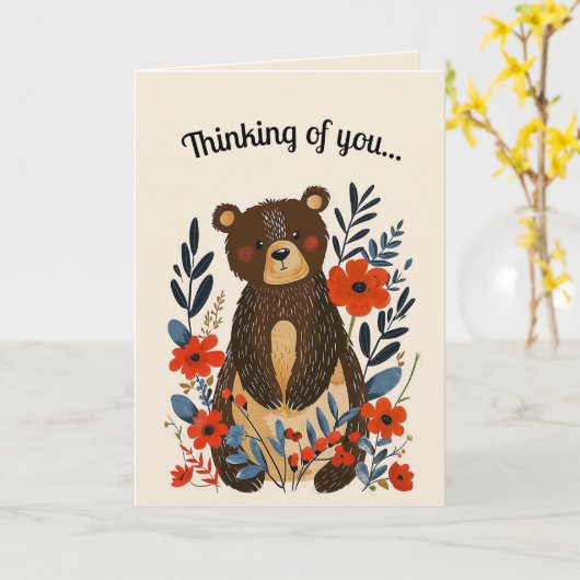 Bewerkbaar Folk Art Beer en Bloemen Kaart (Gele Bloem)