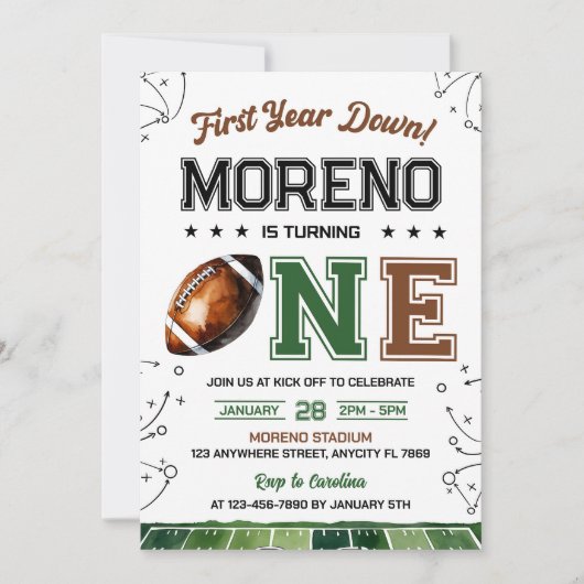 Bewerkbaar Football Verjaardagsuitnodiging Eerste  Kaart (Voorkant)
