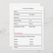 Bewerkbaar formulier in hoesje van noodcontact inf feestdagenkaart (Voorkant / Achterkant)