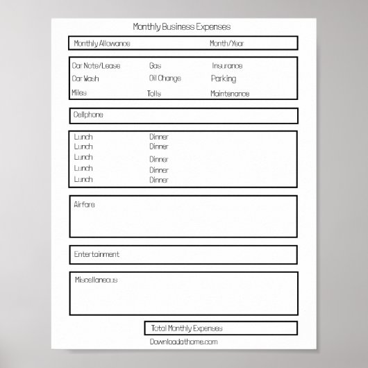 Bewerkbaar formulier Maandelijkse bedrijfskostenov Poster (Voorkant)