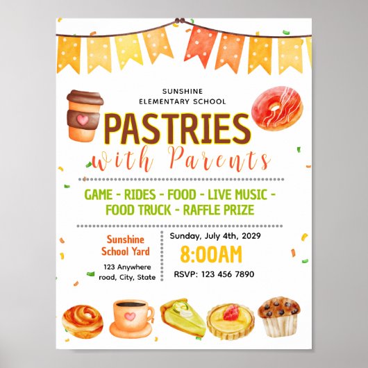 Bewerkbaar gebak met ouder fundraiser flyer poster (Voorkant)