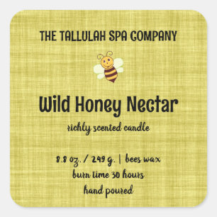 Bewerkbaar geel linnen kaarsetiket vierkante sticker