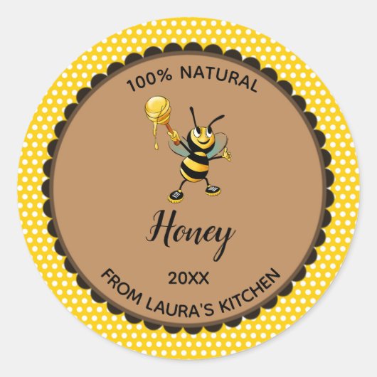 Bewerkbaar Geel Polka Dot Honey Label (Voorkant)