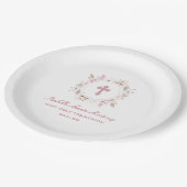 Bewerkbaar Gepersonaliseerde Eerste Communie Roze  Papieren Bordje (Gekanteld)