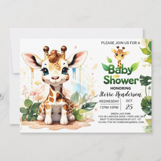 Bewerkbaar Giraffe-Baby shower Kaart (Voorkant)