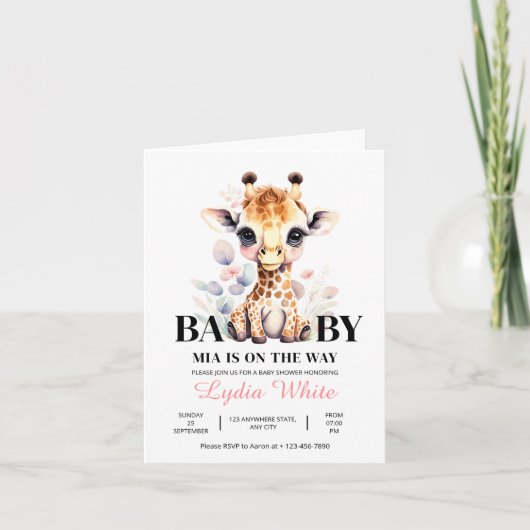 BEWERKBAAR Giraffe Baby shower meisje baby shower (Voorkant)