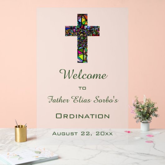 Bewerkbaar Glas in lood Cross Religious Event Acryl Bord (Huwelijk)