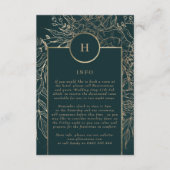 Bewerkbaar Gold & Emerald Green Wreath Monogram Informatiekaartje (Voorkant)
