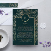 Bewerkbaar Gold & Emerald Green Wreath Monogram Informatiekaartje