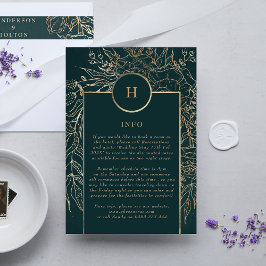 Bewerkbaar Gold & Emerald Green Wreath Monogram Informatiekaartje