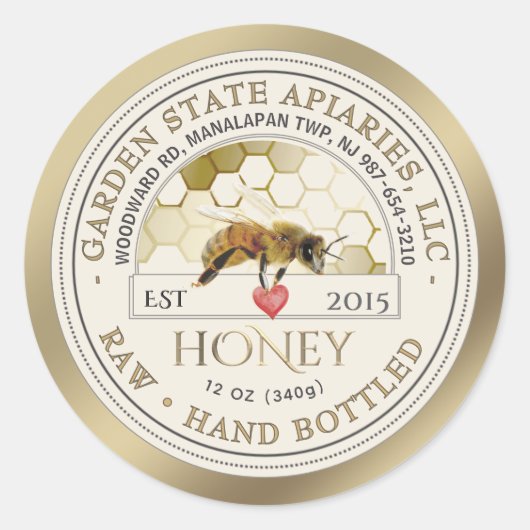 Bewerkbaar Gold Honey Label Honeycomb Bee Heart (Voorkant)