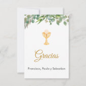 Bewerkbaar Groen Eerste Communie in Spaans Schatti Bedankkaart (Achterkant)