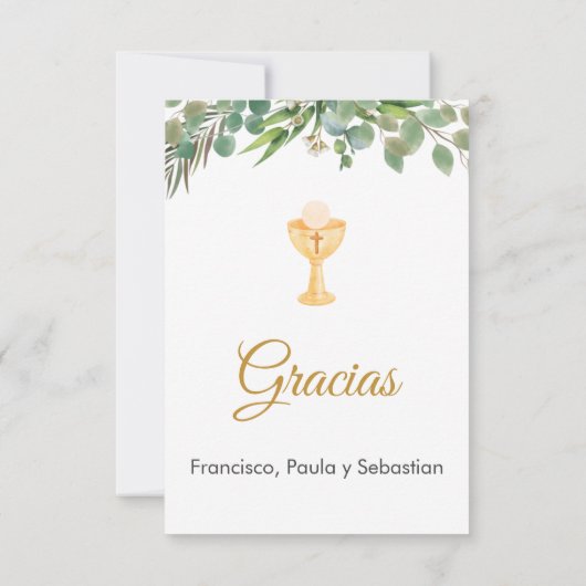 Bewerkbaar Groen Eerste Communie in Spaans Schatti Bedankkaart (Achterkant)
