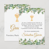 Bewerkbaar Groen Eerste Communie in Spaans Schatti Bedankkaart (Voorkant / Achterkant)