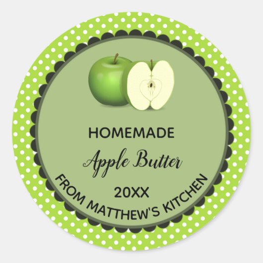 Bewerkbaar Groen Polka Dot Apple Butter Label (Voorkant)