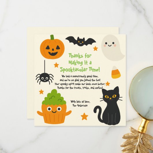 Bewerkbaar Halloween – Little Monster Bash - Bedankkaart (Voorkant / Achterkant in situ)