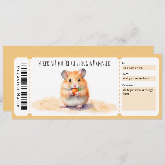 Bewerkbaar Hamster Cadeaubon Kaart (Voorkant / Achterkant)