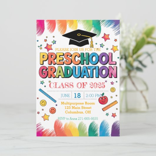 Bewerkbaar Handgetekende Design Preschool Afstuder Kaart (Staand voorkant)