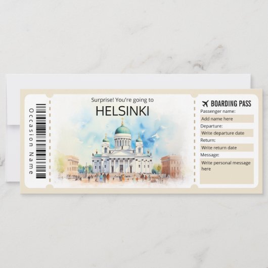 Bewerkbaar Helsinki Vliegticket, Finland Trip Kaart (Voorkant)