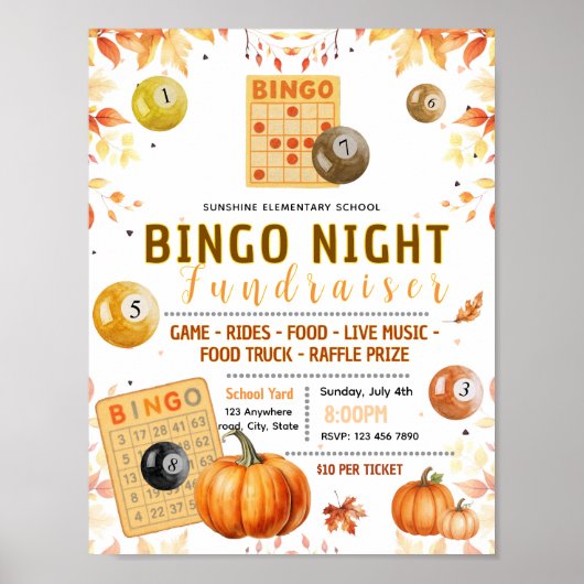 Bewerkbaar herfst bingo fondsenwervingsflyer poster (Voorkant)