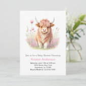 Bewerkbaar Highland Koe Meisje Baby shower Kaart (Staand voorkant)