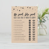 Bewerkbaar Hij zei, Ze zei Vrijgezellenfeest spel  Kaart (Staand voorkant)