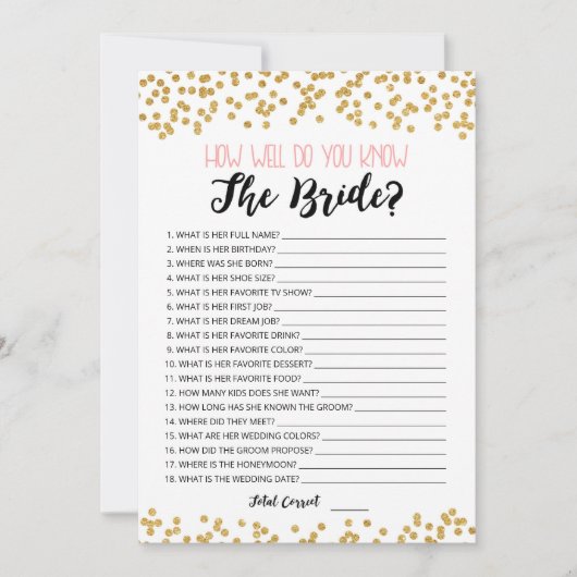 Bewerkbaar Hoe goed ken je de Bride game Kaart (Voorkant)