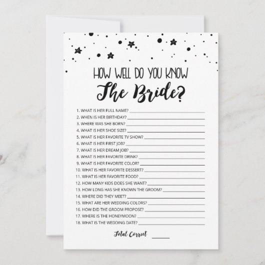 Bewerkbaar Hoe goed ken je de Bride game Kaart (Voorkant)