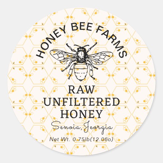 Bewerkbaar Honey Jar Label, Bee Design, Jouw naam Ronde Sticker (Voorkant)