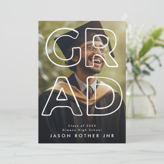 Bewerkbaar hoog Afstuderen | Moderne foto Aankondiging (Staand voorkant)