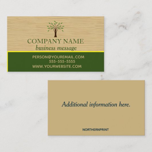 bewerkbaar hout en bewerkte bomen visitekaartje (Voorkant / Achterkant)