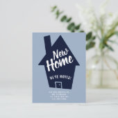 Bewerkbaar huis nieuwe home typografie blauw beweg aankondigingskaart (Staand voorkant)