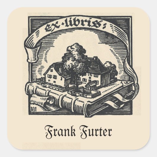 Bewerkbaar huis op een boek vierkante sticker (Voorkant)