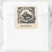 Bewerkbaar huis op een boek vierkante sticker (Tas)