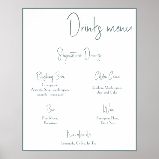 Bewerkbaar huwelijksdrankjesmenu poster (Voorkant)