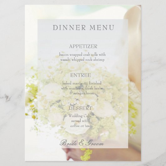Bewerkbaar huwelijksmenu Bride flower bouquet Menu (Voorkant)