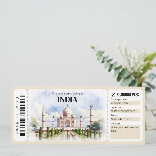 Bewerkbaar India Boarding Pass Vliegticket Kaart (Staand voorkant)