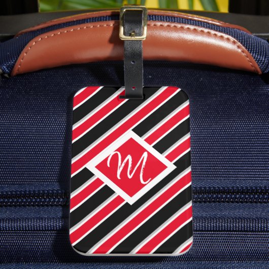 Bewerkbaar - Initiaal Rode Witte Zwarte Monogram Bagagelabel (Voorkant Insitu 2)