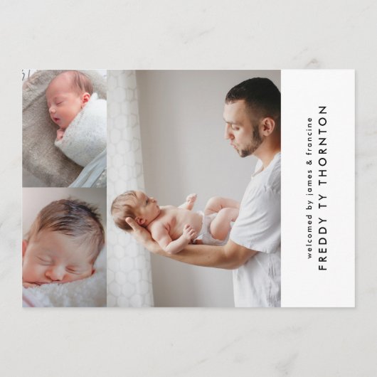 Bewerkbaar Introductie Collage Foto baby Geboorte Aankondiging (Achterkant)