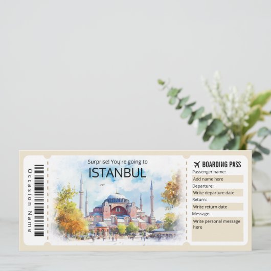 Bewerkbaar Istanbul Vliegticket, Turkije Trip Kaart (Staand voorkant)