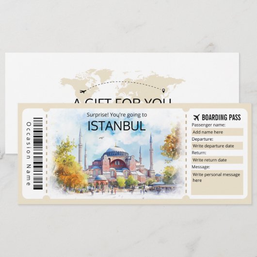 Bewerkbaar Istanbul Vliegticket, Turkije Trip Kaart (Voorkant / Achterkant)