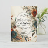 Bewerkbaar Jaar Herfst Flowers Jubileum Party Kaart (Staand voorkant)