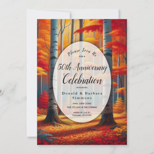 Bewerkbaar Jaar Rustic Birch Tree Herfst Jubileum Kaart (Voorkant)