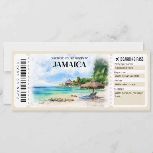 Bewerkbaar Jamaica Boarding Pass Vliegticket Kaart (Voorkant)