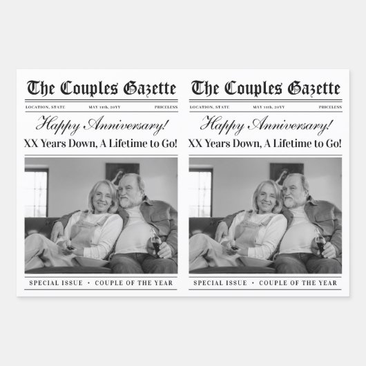 Bewerkbaar Jubileum Krant Bloemenboeket Inpakpapier Vel (Voorkant 2)