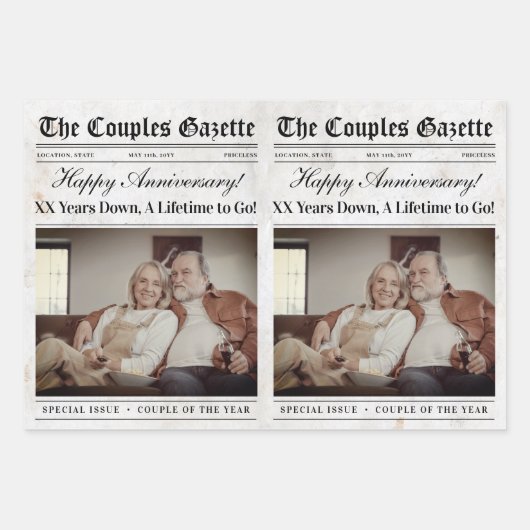 Bewerkbaar Jubileum Krant Bloemenboeket Inpakpapier Vel (Voorkant 2)