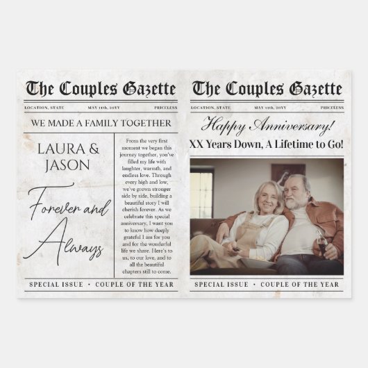 Bewerkbaar Jubileum Krant Bloemenboeket Inpakpapier Vel (Voorkant)